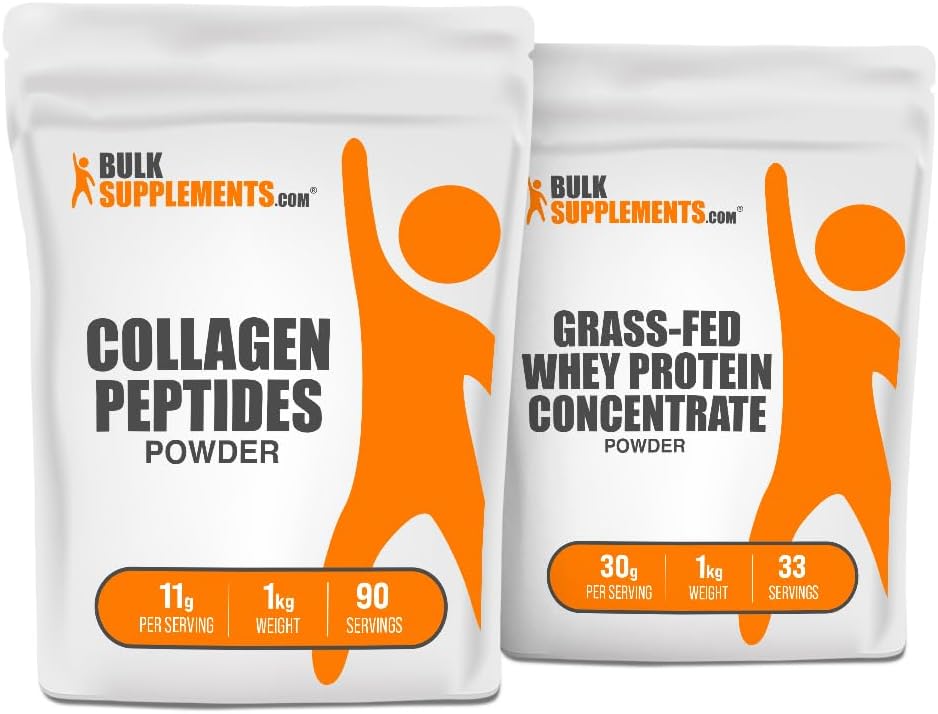 BulkSuplemen Collagen Peptides 1kg + Grass Fed Protein Konsentrat 1kg Bundle