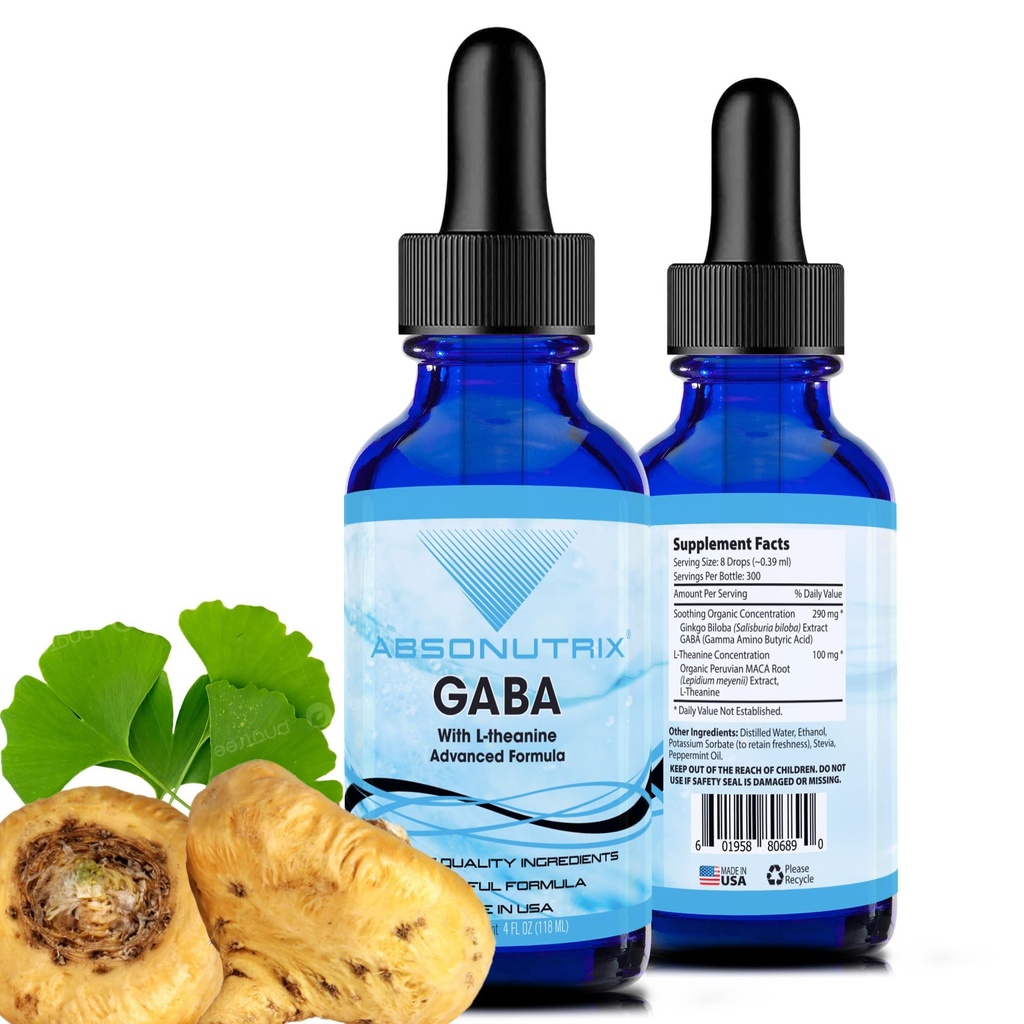 Absonutrix GABA dengan L-Theanine 290 mg, 4 Oz Liquid, 300 Servings, Dibuat di AS, Penyerangan Cepat, Pengaruh Kualitas, Ingredisasi L-GMO, GMP Certified Fasilitas, Cruelty- Free Products