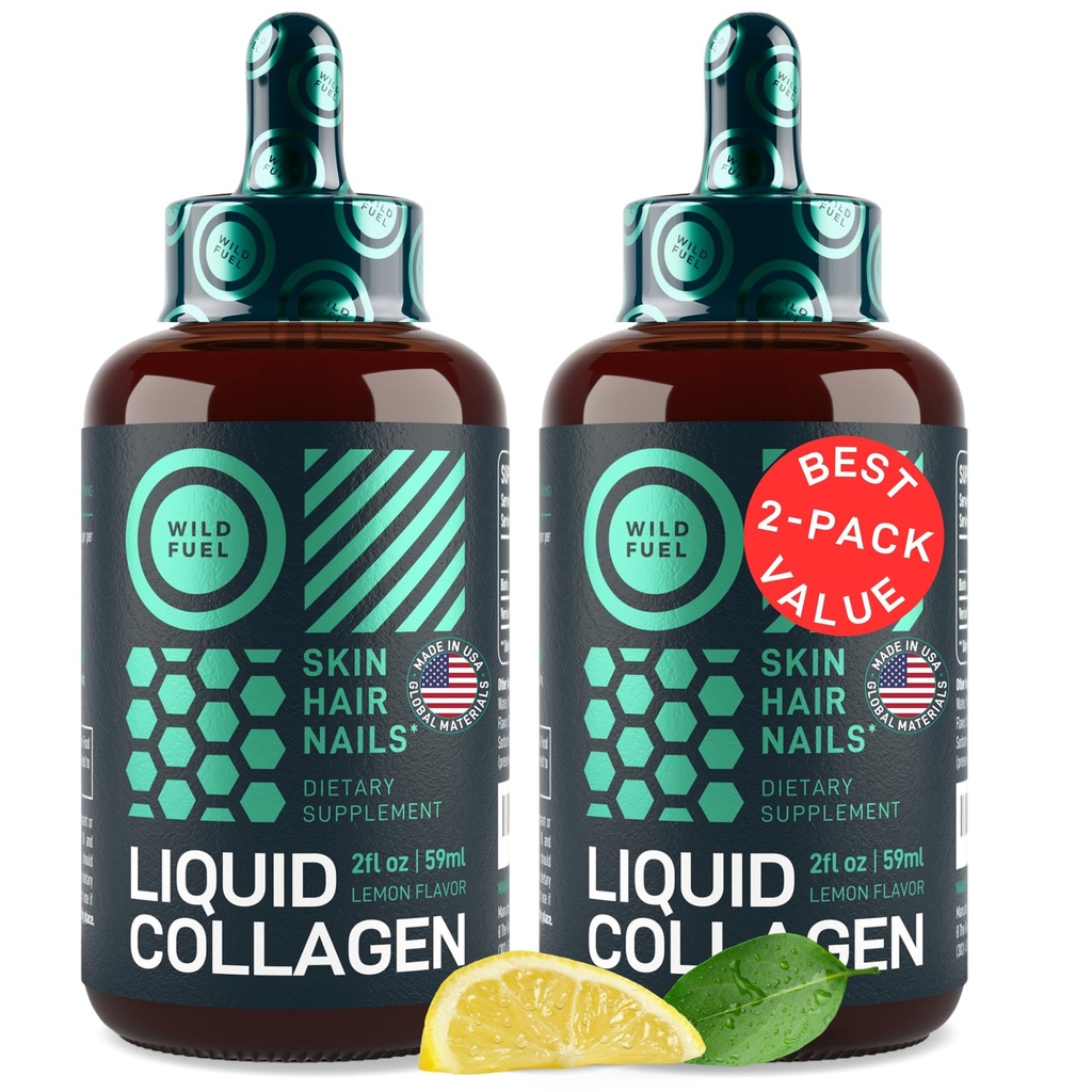 Liquid Collagen Peptides dengan Biotin Drops - 30.000mcg Liquid for Women and Men plus Biotin - Youthful Skin, Hair Growth, Strong Nails - Hair Vitamin for Hair Loss - Lemon Flavor - 2x2oz
