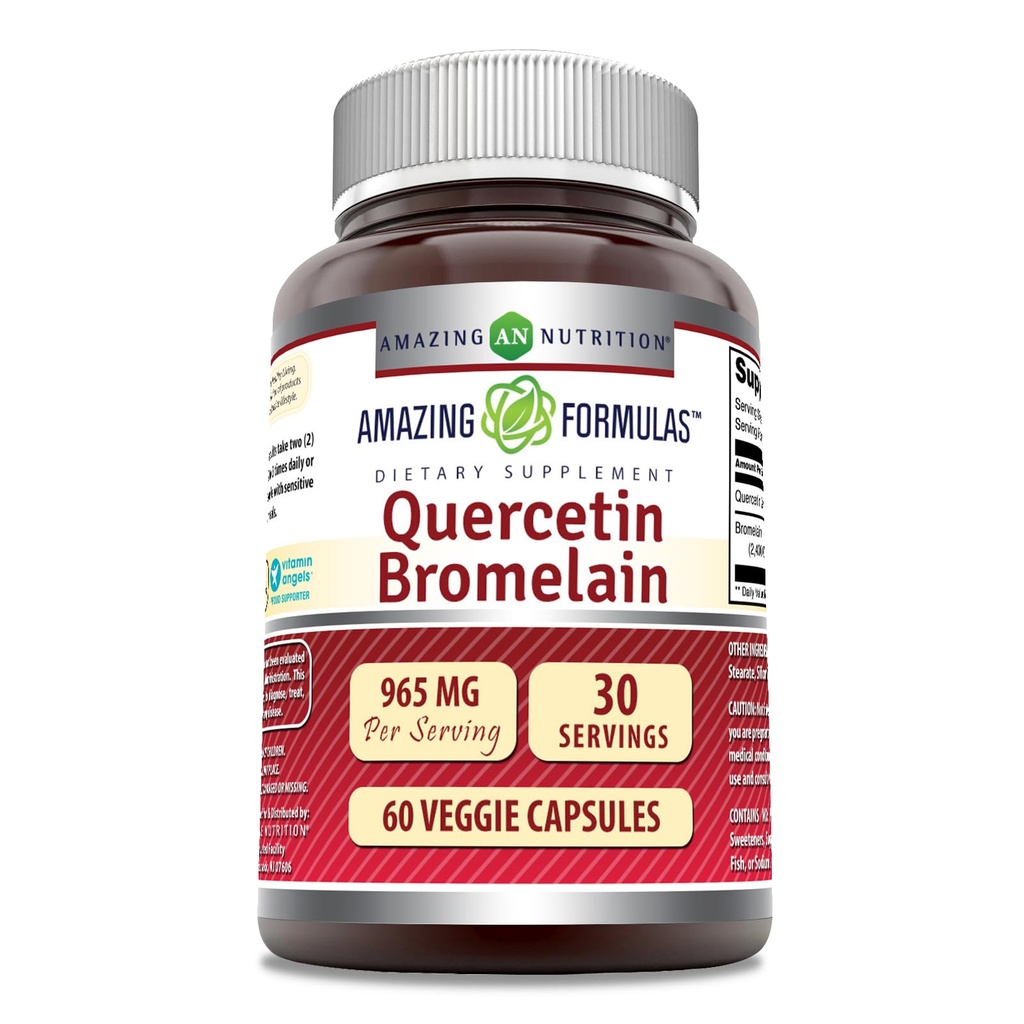 Amazing Nutrition Quercetin 800 Mg dengan Bromelain 165 Mg Vevgie Capsules Suplement (60)