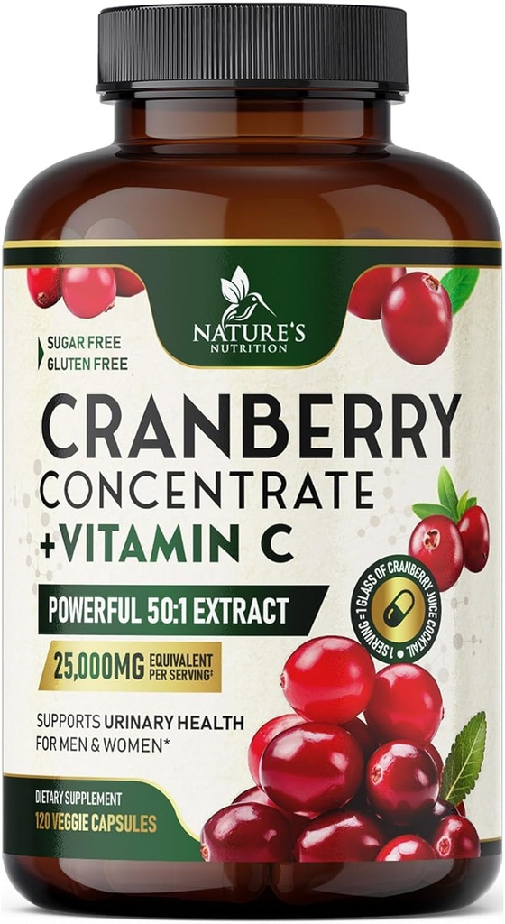 Cranberry Tambahan Pil 25.000mg - Potency Tinggi Vitamin C Cranberry untuk Perempuan & Men, Dukungan Kesehatan Tract Urinary, Sugar Free, Gluten Bebas, Non-GMO, Ekstrak Cranberry - 120 Kapsul