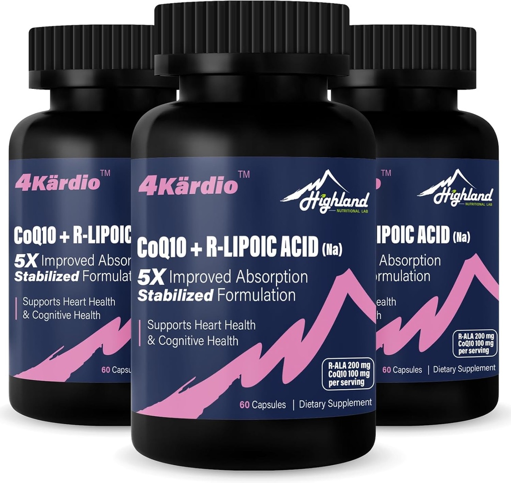 CoQ10 100mg + R-Lipoic Acid 200mg per Serving, 3 Bulan Supply, Sampai dengan 5X Improvised Absorpsi, Acid R-Lipoic / CoQ10 Suplemen Kesehatan Jantung dan Kognitive - 180 Capsules
