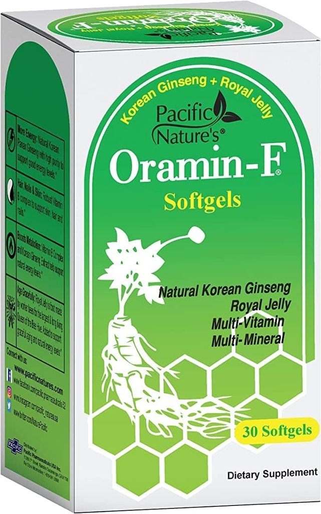Oramin F Alam Pasifik (30 Softgeels) dengan Korea Ginseng, Royal Jelly, Vitamin B Kompleks, dan Zinc for Energy, Imunitas, & Jumlah Dukungan