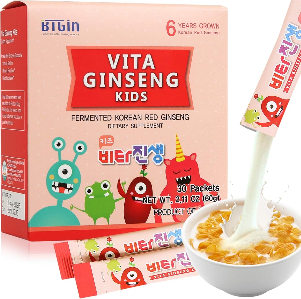 Vita Ginseng Kids, Vitamin D, Zinc, 7 berry, Banana, 20 sayuran, Bubuk Susu untuk Dukungan Imune, Fokus dan Senjata Ingatan, 30 Paket (1Set)
