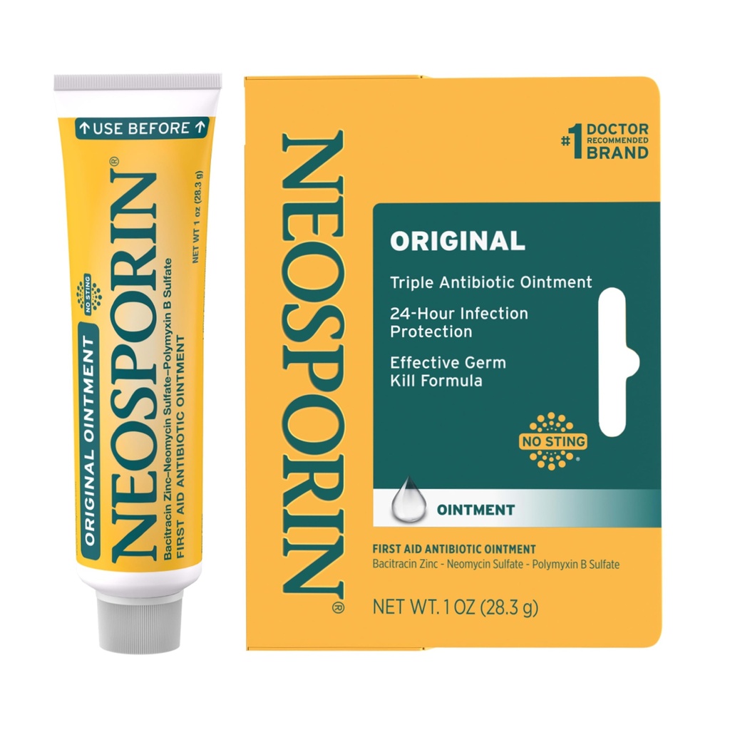 Neosporin Original Aid Pertama Triple Antibiotic Oquer, Bacitrasin Zinc & Neomycin Sulfate Infeksi Protection, Wound Care Treatment & Scar Apparency Minor Cuts, Scrapes & Burns, 1 oz
