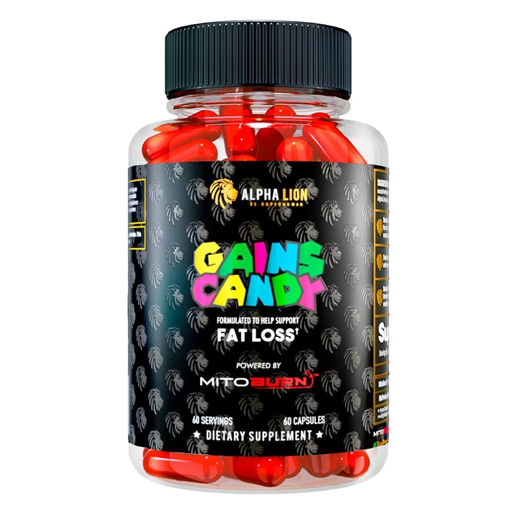ALPHA LION Gains Candy, Pil Tambahan yang mendukung W8th Loss, Appetite Supresan, Keto- Diet Friendly, Decrease Body Fat, Upgrade Energy Performance, 60 Capsules (MitoBurn ®)