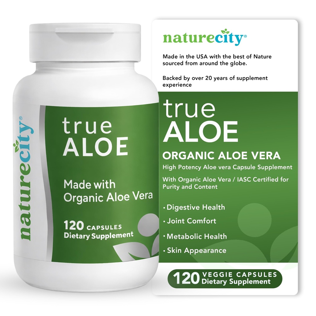 Dukungan Kesehatan Aloe Gut NatureCity - 800,0mg Aloe Vera Gel Equivalen Per Serving - Organic Aloe Vera (120 Capsules) untuk Digetical, Skin & Gabungan Dukungan 124; Ezin Kecil - Swallow Pills