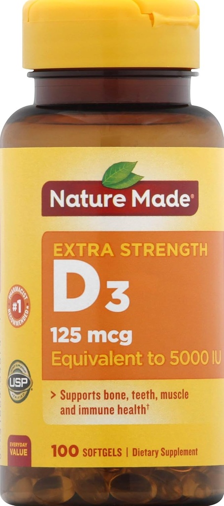 Nature Made Vitamin D3 Dieter Suftgels, 5000 I.U, 100 Count