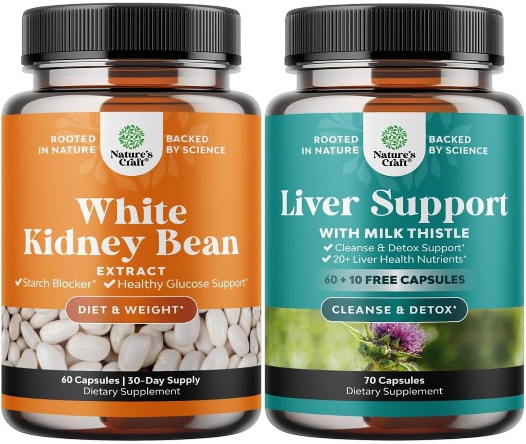 Bundle of Natural White Kidney Bean Extract - Digetical Health Dietary Fiber and Workout Suplement and Liver Cleanse and Detox & Repair Formula - Herbal Liver Suppport Supplemen Milk Thistle