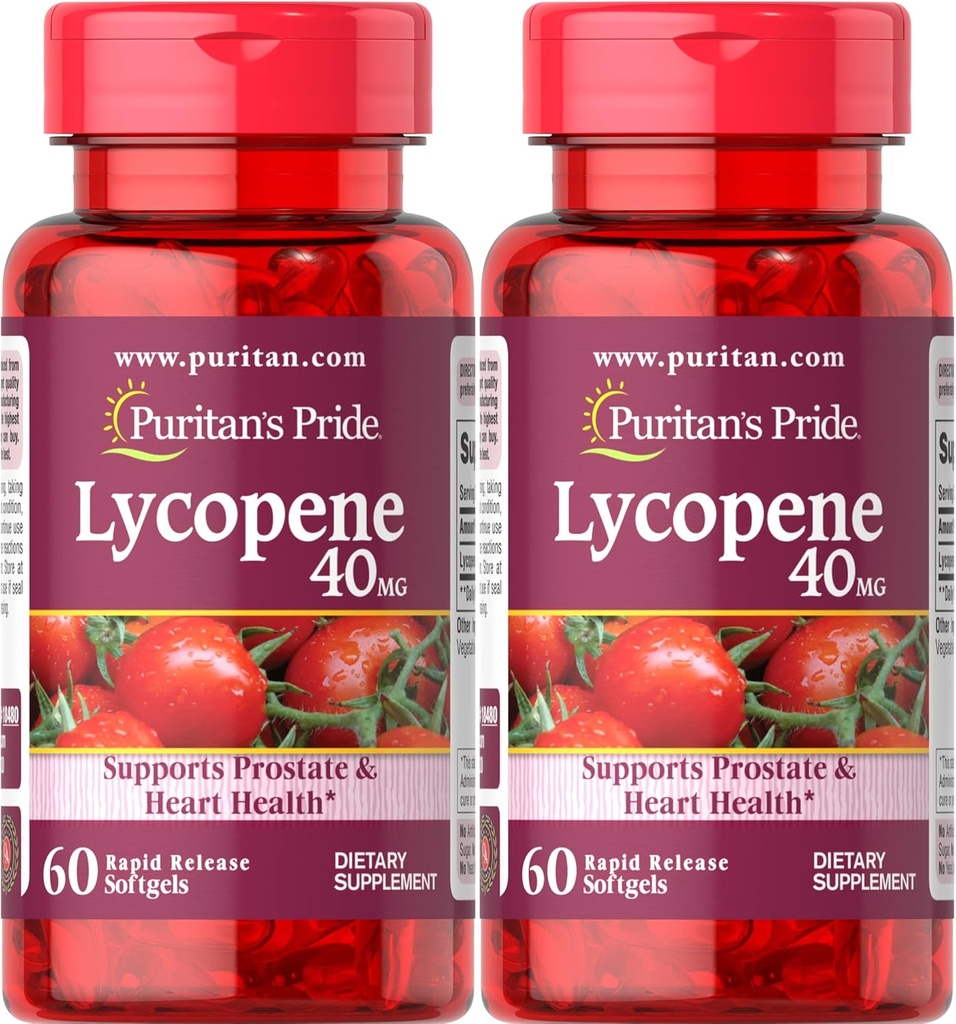 Puritan 's Pride Premium Lycopene 40mg, Dietary Suplement for Prostate, Antioksidant, Heart Health Support, 2 Bulan Supply, 60 Rapid RAPel RAPE, 2 Pack