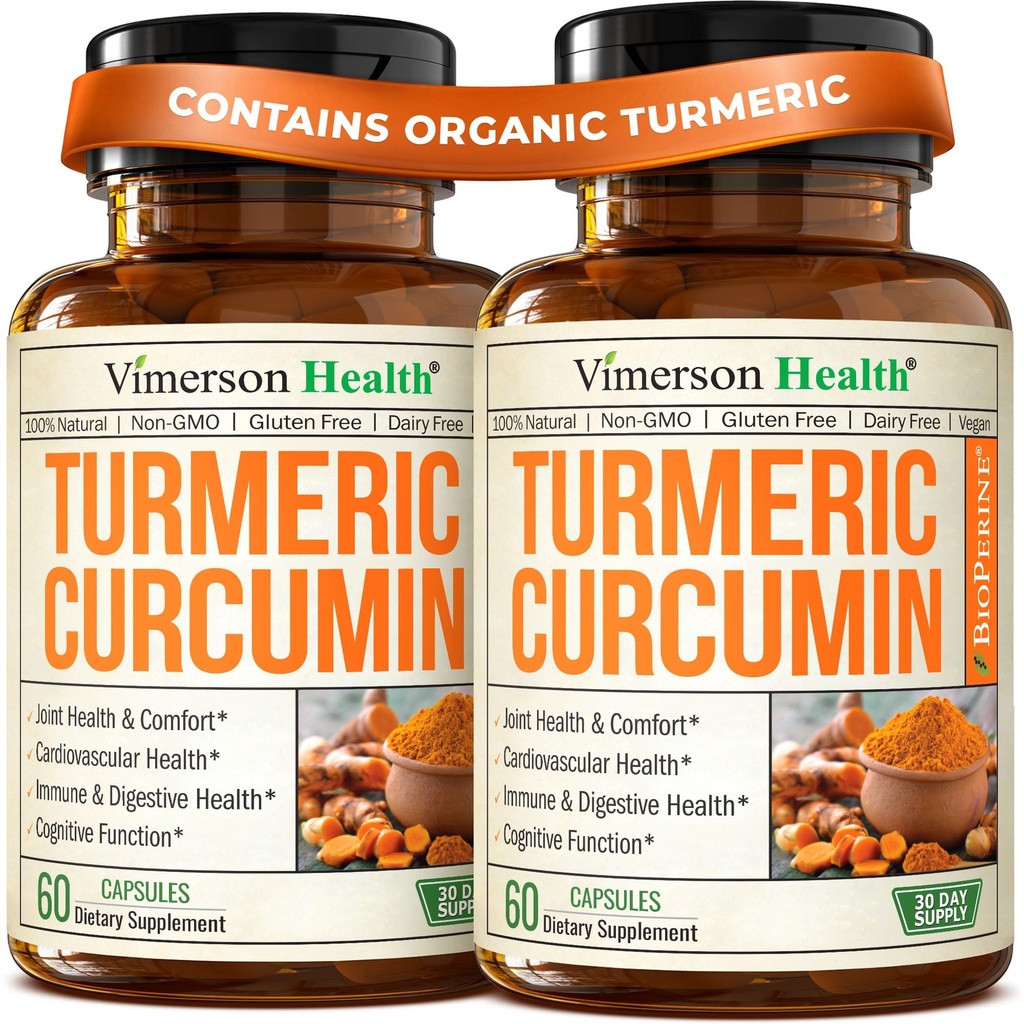 Suplemen Curcumin Turmeric & 95% Curcumin dengan Ekstrak Pepper Hitam - Potency Organik Tinggi 1200 mg & 95% Curcuminoid untuk Gabungan & Digetical Supplemen - 60 Curcuma Capsules - 2 Pack