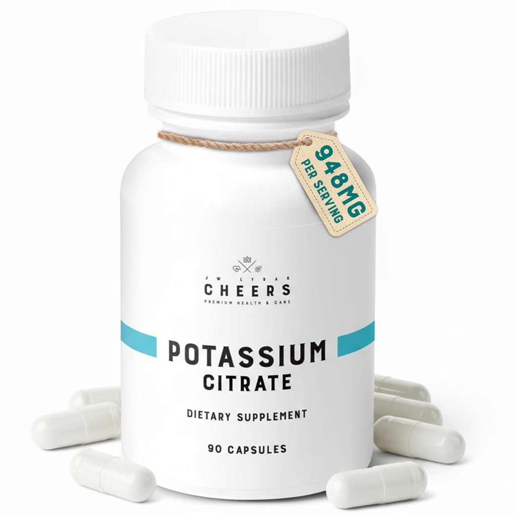 Cheers Potasium Citrate Supplemen 124; 316mg Per Capsule 124; 20% Nilai Harian 124; Pendukung Otot, Nerve & Heart Fungsi 124; Absorpsi Tinggi Elektrolit untuk Defisiensi Potassium 124; 90 Vegan Capsules
