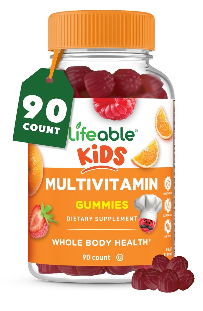 Lifeable Kid Multivitamin Gummies 124; Great Tasting Multivitamin for Kids 124; with Vitamin A, C, D, E, B6, B12, Zinc, Biotin, Folic Acid, Iodin, Niasin 124; untuk Overall Body Health 124; 90 Gummies