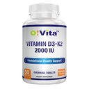 Vitamin D3 + K2 2000LU yang bisa dikunyah untuk Dukungan Kesehatan Tulang, 90 tablet yang dapat dikunyah, hingga 3-Bulan