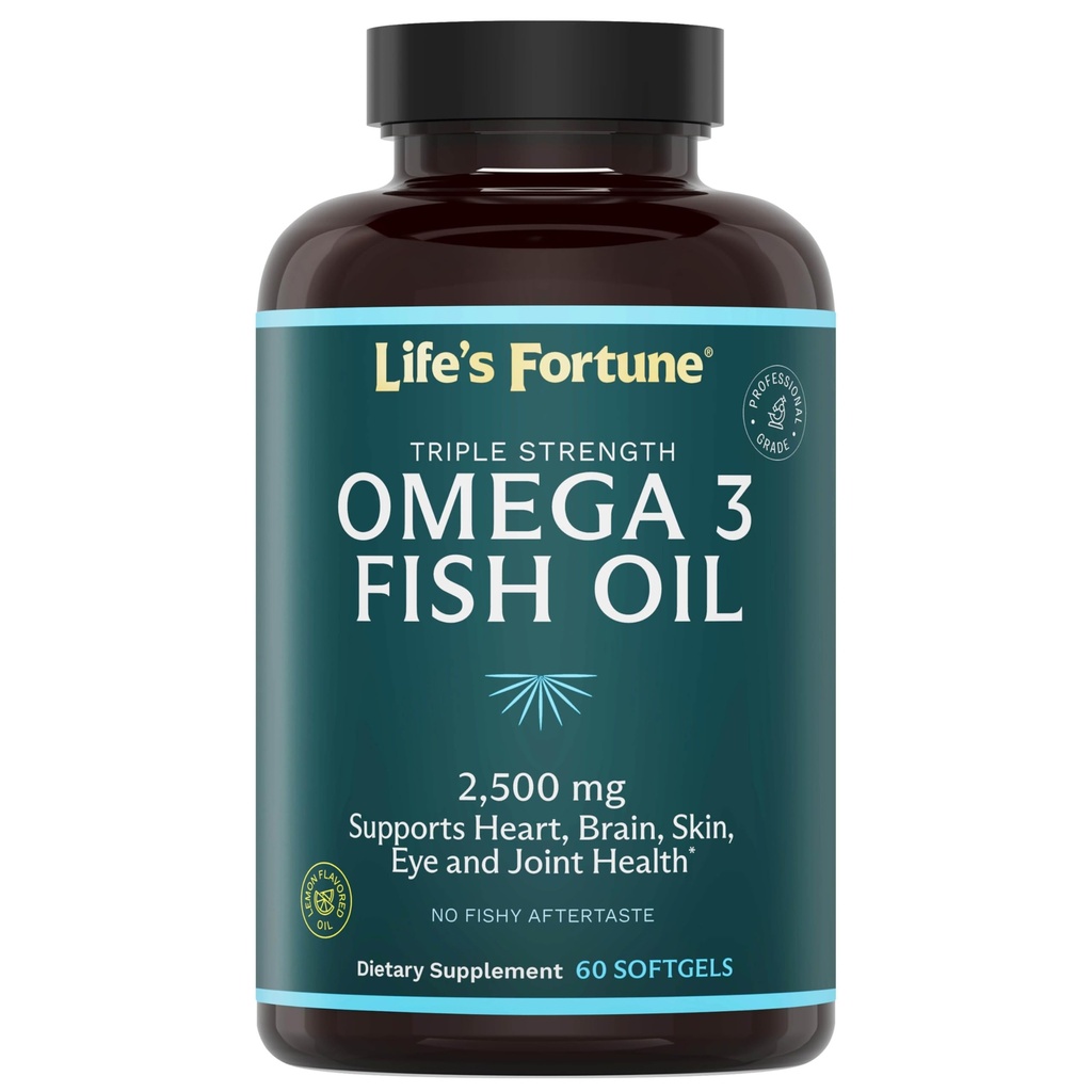 Suplemen Fortune Fish Oil Omega 3 Konsentrasikan 2500 mg, 60 Softgels, Potensi Tinggi, EPA & DHA Acid Gendut - Hati, Otak, Skin, Joints - Non GMO