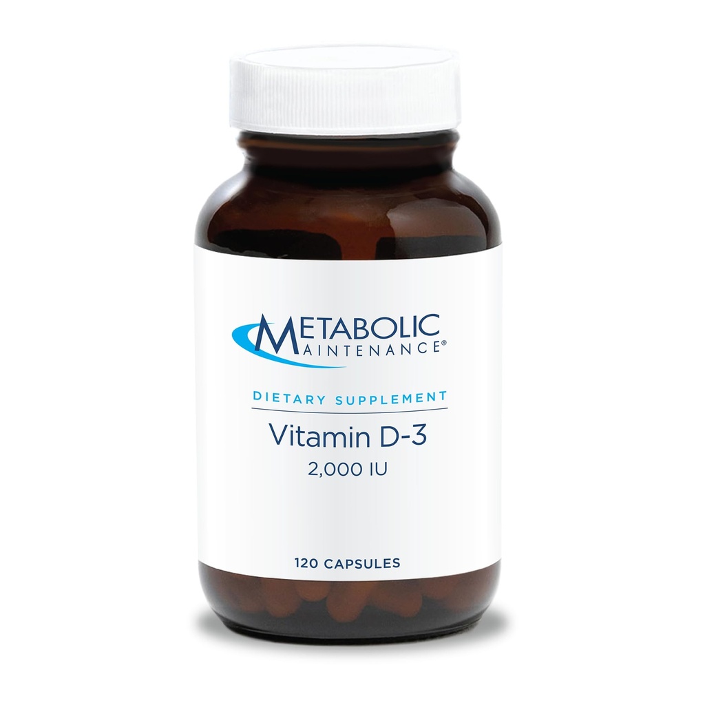 Pemeliharaan Metabolik Vitamin D-3 2000 IU - Penambahan Superior D3 dengan Vitamin C - Bone, Ammune, Mood + Cardiovascular Support, No Filler (120 Capsules)