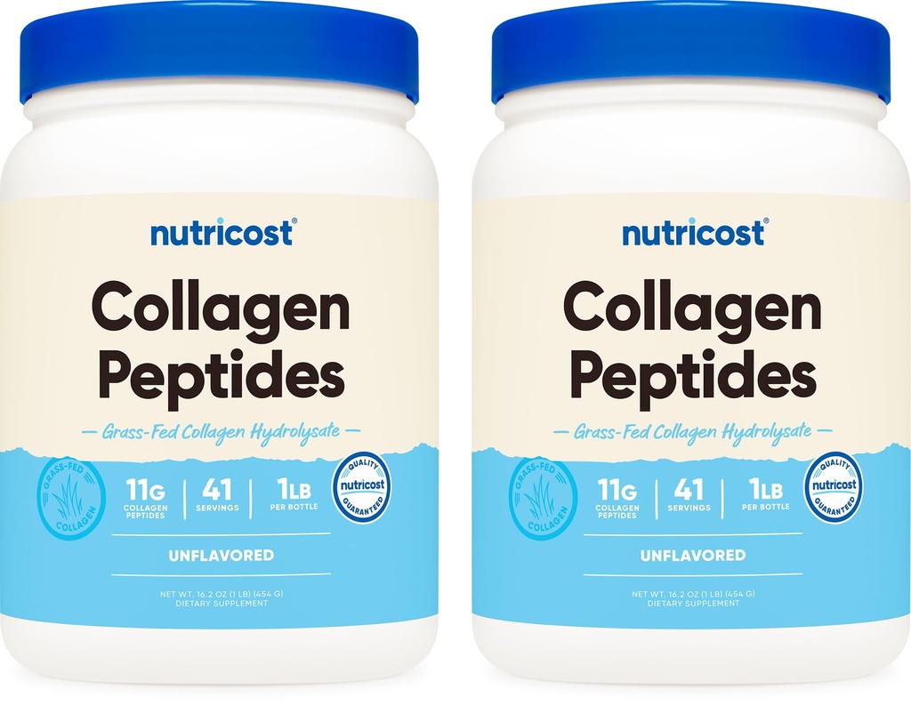 Nutricost Pure Collagen Hydrolysate (Bovine) Powder (2 Pack) - Grass Fed Bovine Collagen, 1LB Per Botol