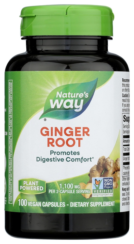 Nature 's Way Ginger Root, Promotes Digetical Comfort *, 1.100 mg Per 2-Capsule Serving, Non-GMO Project Verified, Vegan, 100 Kapsul