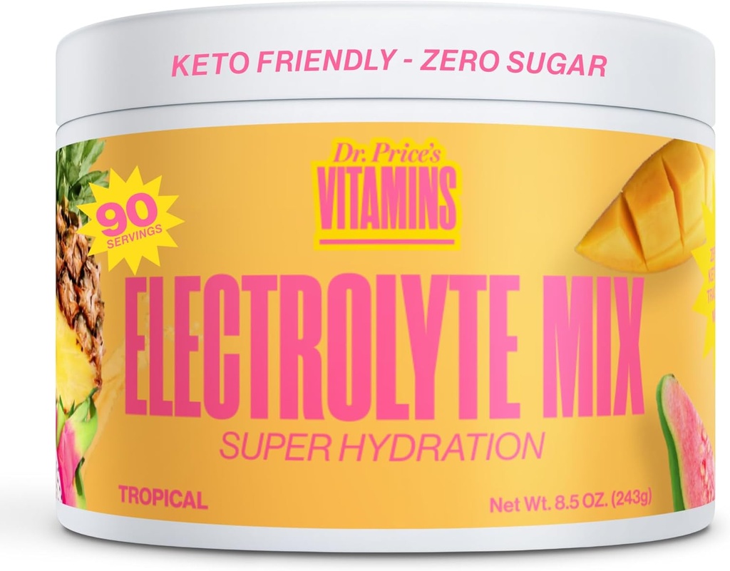 Electrolyte Mix = 124; Sugar- Free Hydration Powder dengan 72 + Trace Mineteral 124; No Sugar, Fast-Dissoltes Powder Pawkers 1124; Tropical, 90 Servings