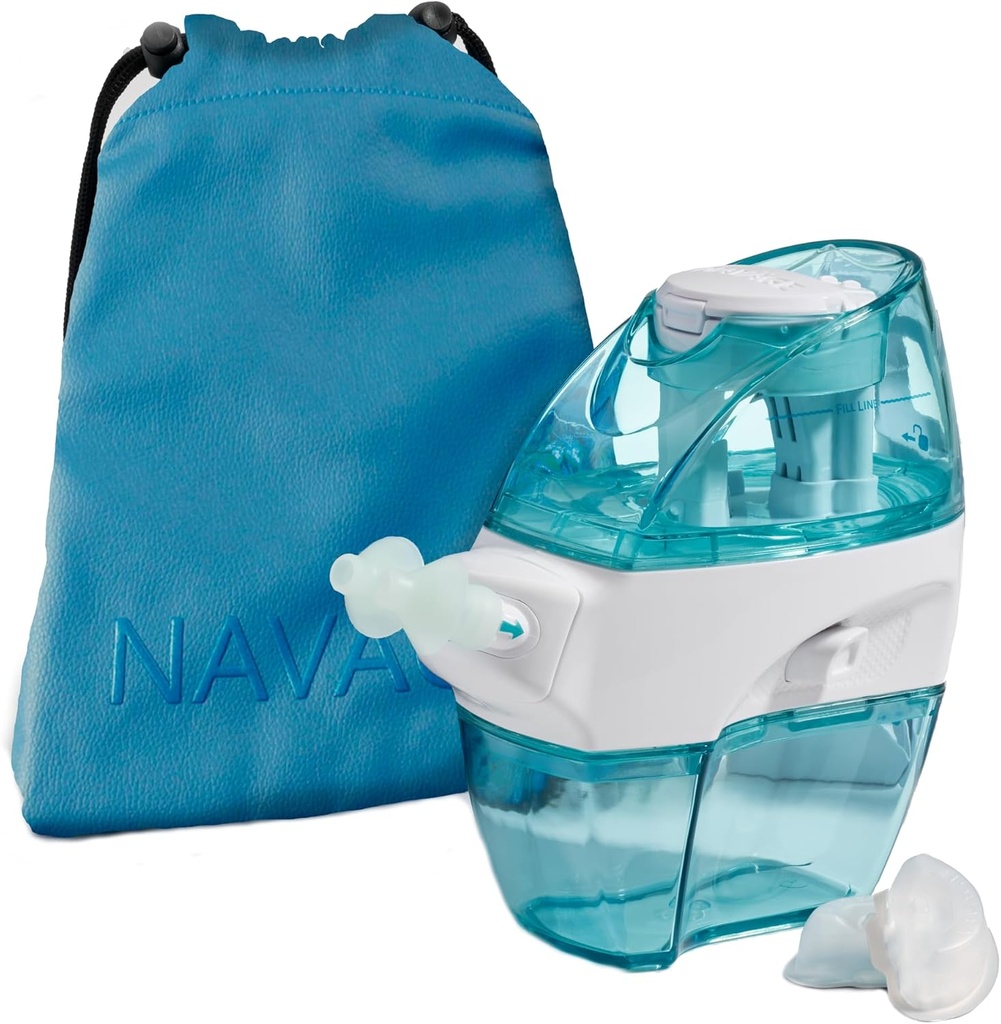 Navage Travel Bundle - Nasal Irrigation System - Saline Nasal Rinse Kit dengan 1 Nose Cleaner, 30 Salt Pods dan Sky Blue Travel Bag