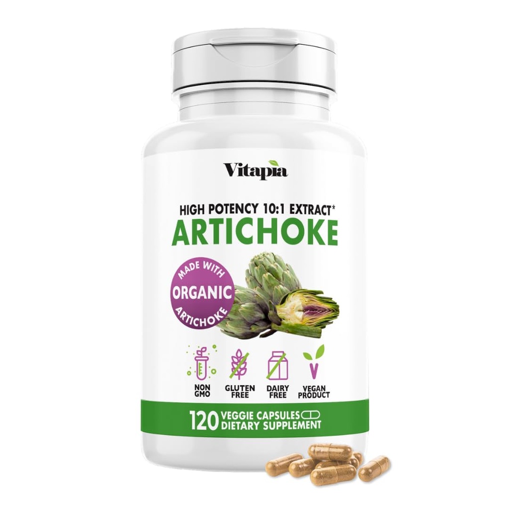 Vitapia Organic Artichoke Extract Suplement - Liver Cleanse Detox & Repair, Liver Health, Diatle, Antioksidant Dukungan - 120 Vegan Kapsules, Non GMO, Gluten Free