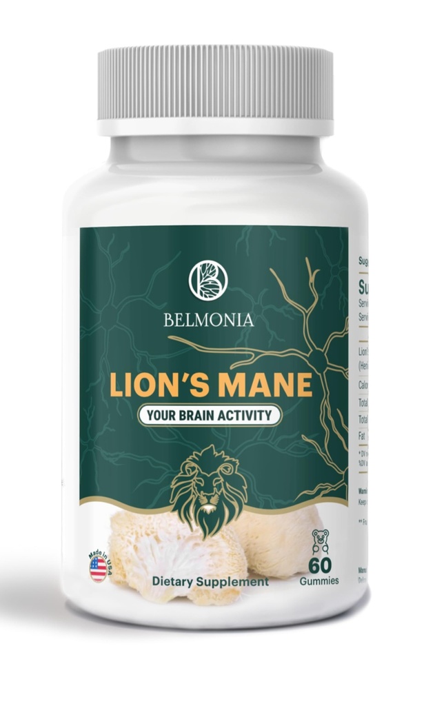 Mushroom Gummies Mane Lion, 5400mg per Serving *, Suplemen Kesehatan Otak untuk Dewasa, Kognitive Fokus Suplemen, 60 Count, Superfood Organic Gummies