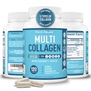 Premium Multi Collagen Peptides (Tipes I, II, II, V, X, X) - Collagen Pills untuk Skin Care, Perkembangan Rambut, Nails & Joints - Vitamin C, Bialuronic Acid, Biotin, Gluten Free - 120 Collagen Capsules