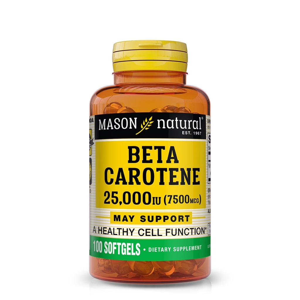 MASON NATURAL Vitamin A Beta Carotene 25,000 IU - Supports Healthy Vision, Cell Fungsi & Imune Fungsi, 100 Softgels
