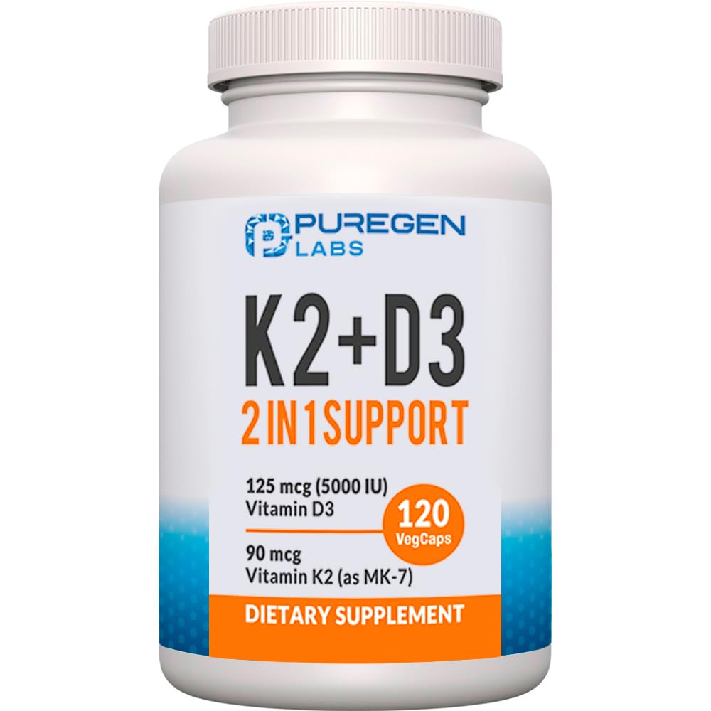 2 dalam 1 Potency Tinggi Formula 90mcg Vitamin K2 (MK7) dan 5000 IU Vitamin D3 Suplemen I Non- GMO Formula, Easy to Swallow Vitamin D & K Complex, 120 Capsules I 4-Month Suppply