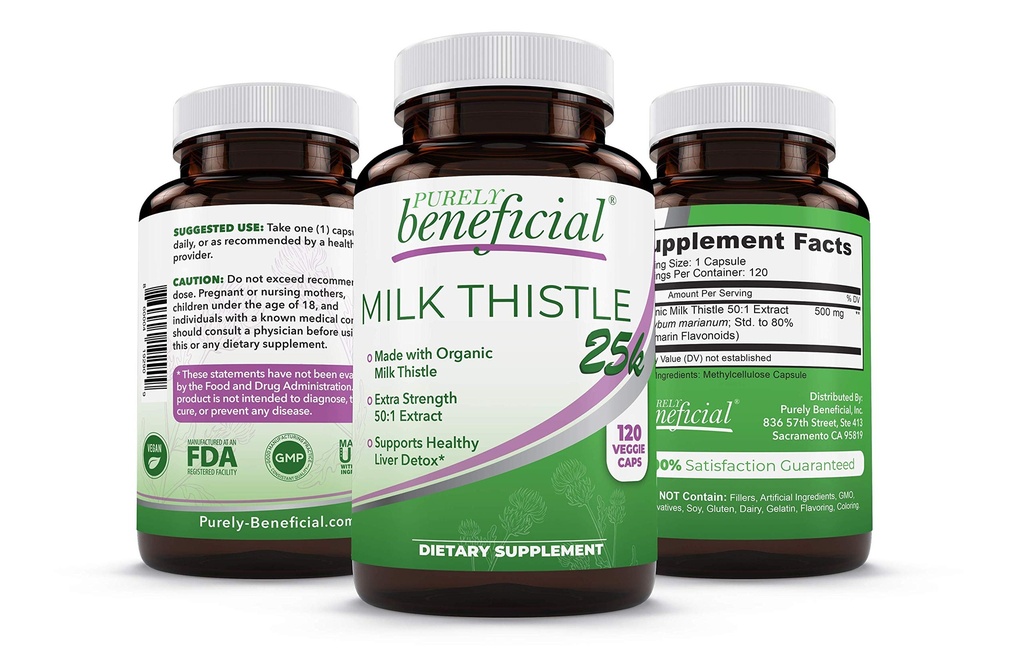 PURELY menguntungkan Organic Milk Thistle Capsules, 50: 1 Milk Thistle Extract, Liver Cleanse & Antioksidant Dukungan, 120 Veg Capsules, Vegan & Non-GMO