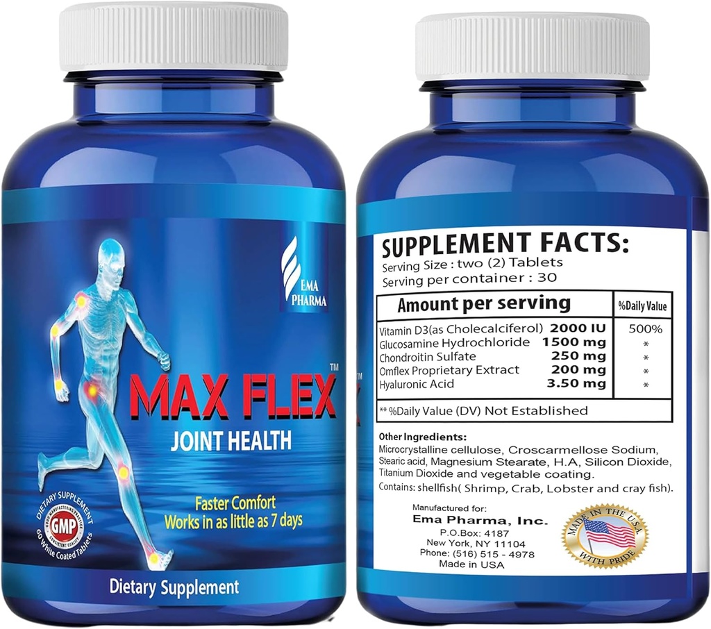 MAX FLEX UC II, Tambahan Collagen untuk Kesehatan Gabungan - Tambahan Dukungan Bersama Lanjutan dengan Glucosamin, Chondroitin, Relief Inflammatory Gabungan sebagai Turmeric - Gluten Free - 60 Tablet, 2 Tablet / Hari