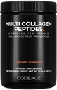Codeage Multi Collagen Peptides Powder + Progetic Black Edition, Vitamin C, Hyaluronic Acider Suplemen, Grass- Fed, Hydrolyzed, Zero Carbs, Type I, II, V & X, Unflamited, 10,58oz