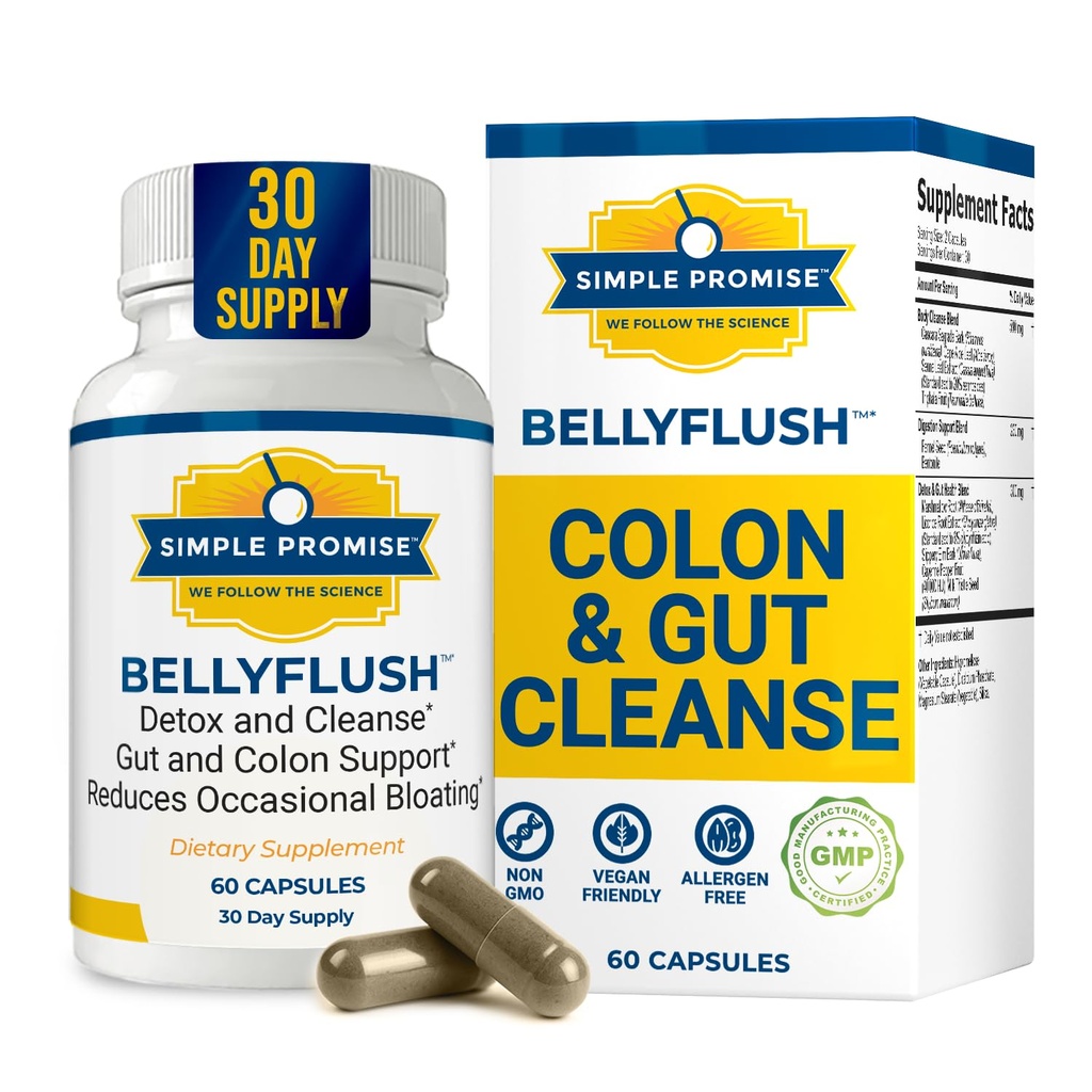 BellyFlush - Colon & Gut Cleanse Suplemen dengan Milk Thistle & Bentonite Clay - Supports Constipation, Debloat, Digetical Detox & Flushing - 60 Kapsul