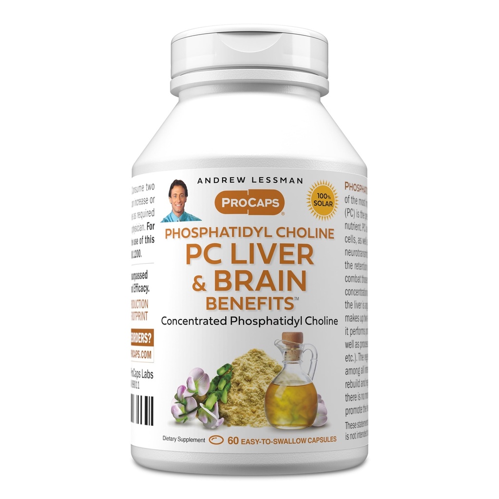 ANDREW LESSMAN PC Liver and Brain Benefts 60 Softgels - Pfoshatidyl Chooline, Paling Penting Gedung Blok untuk Hati dan Struktur Otak, Fungsi. Tidak ada Addonist. Mudah untuk Swallow Softgels