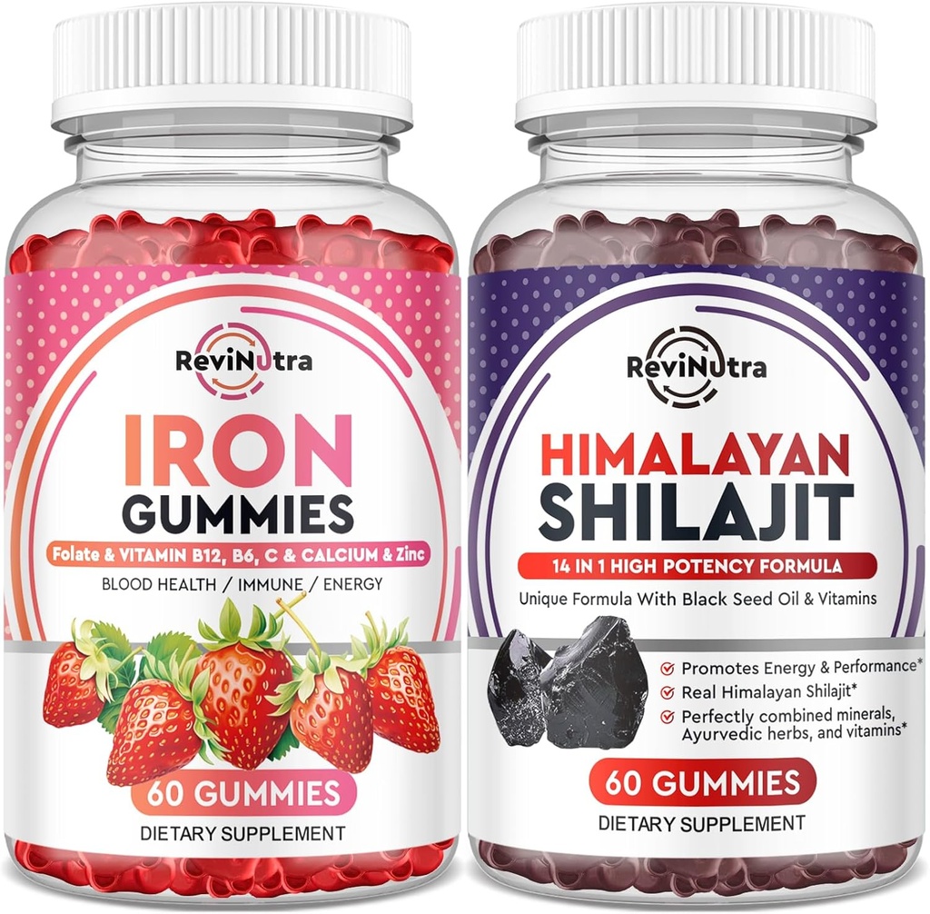 Tambahan Gummies Besi untuk Dewasa & Anak-anak 124; Shilajit Himalaya Gummies 12.4; Bundle