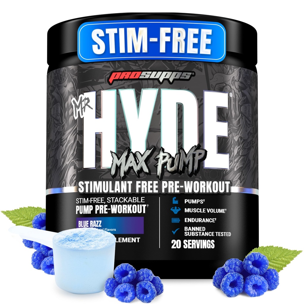 Proplemen Mr Hyde Max Pompa Powder Pre Workout - Stim-Free Pretraining Supports Blood Flow, Muscle Volume & Endurance
