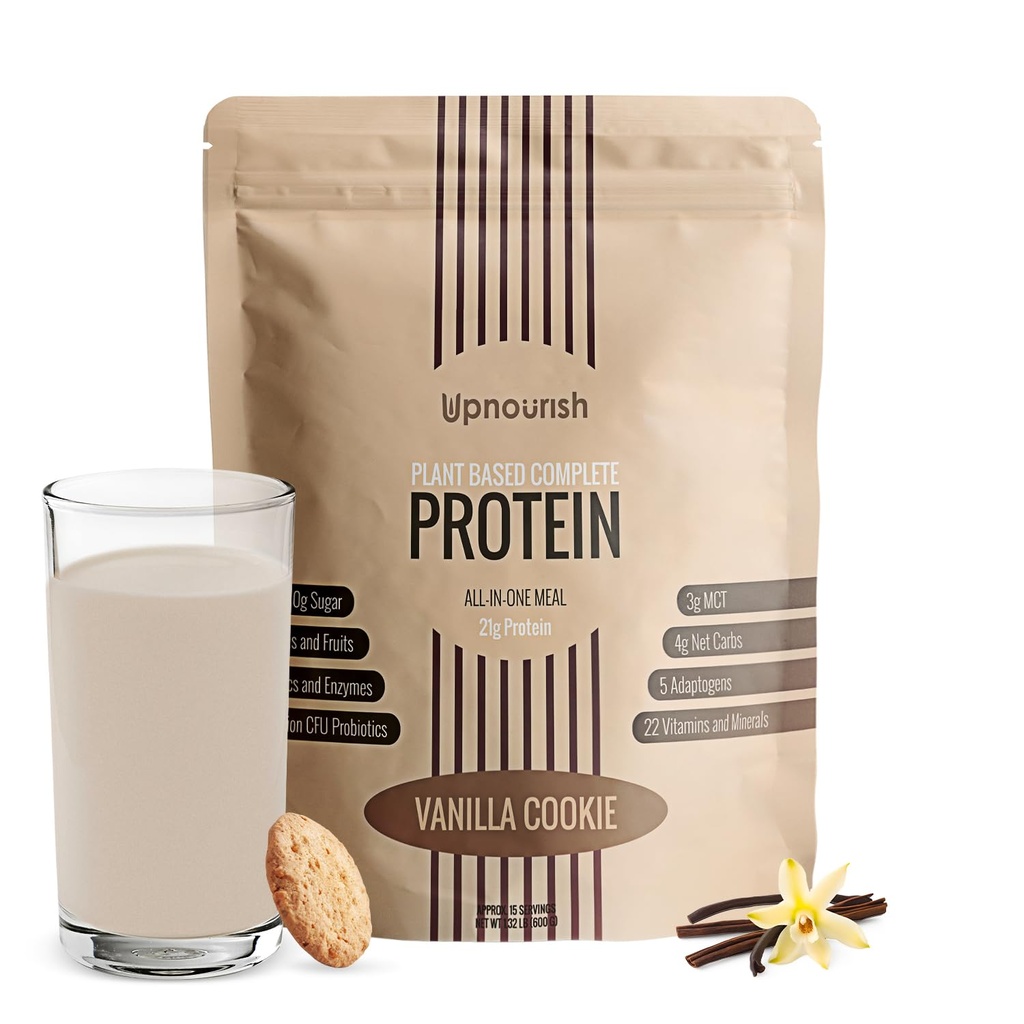 UpNsteated Vanilla Cookie Vegan Powder 54 Superfood Popper, 1.5 Milyar CFU Progories 21g Plant Based Protein, No Sugar No Dairy No GMO Dairy Free, Meal Replacement Shake Keto- Friendly Lower -Carb Diet, 15 Pegawai