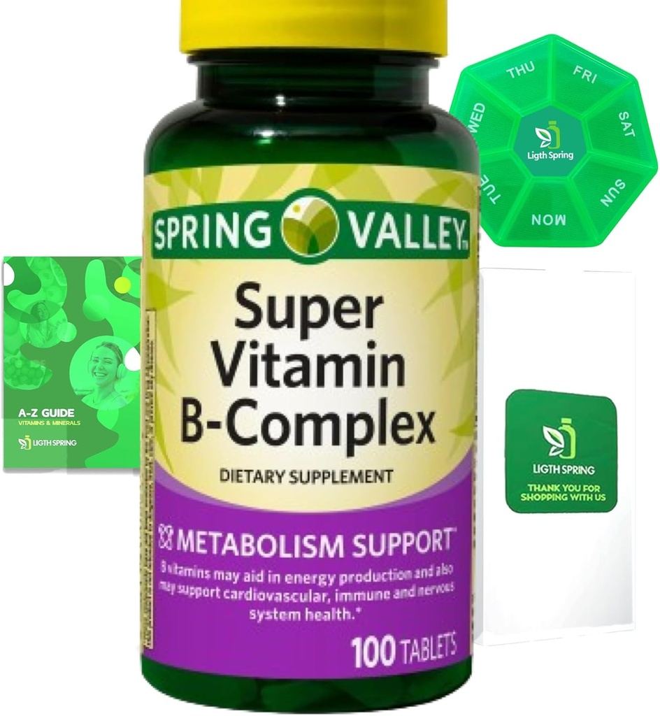 Super Vitamin B- Kompleks 100 Tablet Dieter Bundle Exclusive Better Lig & Spring Guide + Weekly Pill Organize (3 Item)