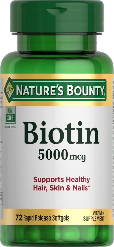Nature 's Bounty Biotin, Support Metabolisme for Cellular Energy and Healthy Hair, Skin, and Nails, 5000 mcg, 72 Softgels