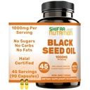 SHIFAA NUTRITITION Halal Black Seed Oil 124; 10000mg 45 Hamba, Nigella Sativa, Kalonji 124; Pasokan Rambut, Skin, Joints, Immune, Heart, Dicerna