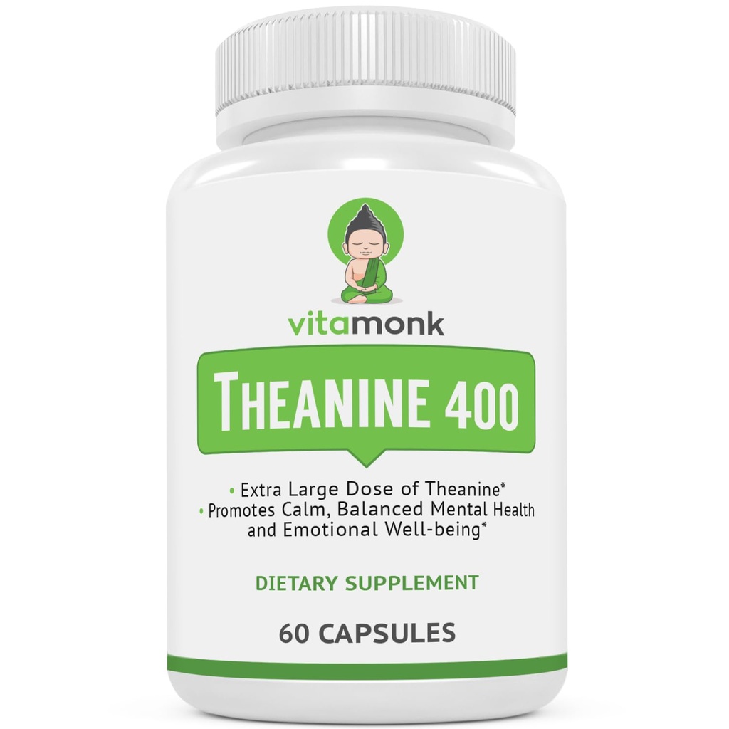 VitaMonk L Theanine 400mg Suplemen - L- Theanine 400mg dengan No Artificial Fuller - Ekstra Kekuatan L Theanine Suplemen - Ltheanine 60 Capsules