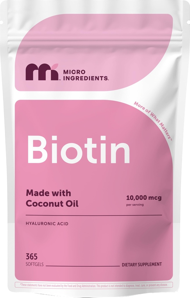 Micro Ingrediens Biotin 10.000 mcg dengan Hyaluronic Acid 25 mg Per Serving 14; Dibuat dengan Coconut Oil 124; 365 Softgeels 124; 1 Per Day 124; Satu Year Supply 124; None-GMO & Gluten Free
