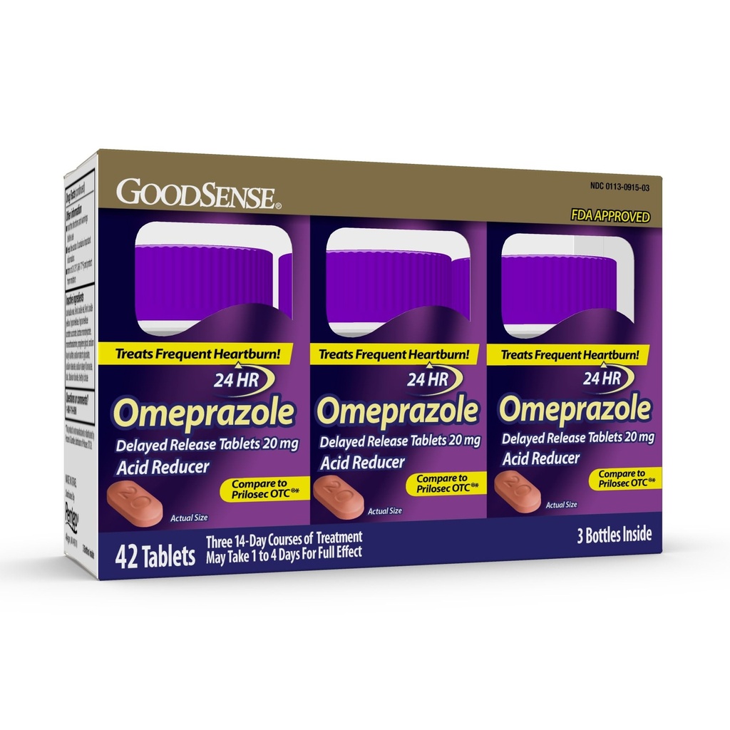 GoodSense Omeprazole Delayed Lease Tablet 20 mg, Acid Acid Reducer for Freedent Heartburn Treatment, 42 Count