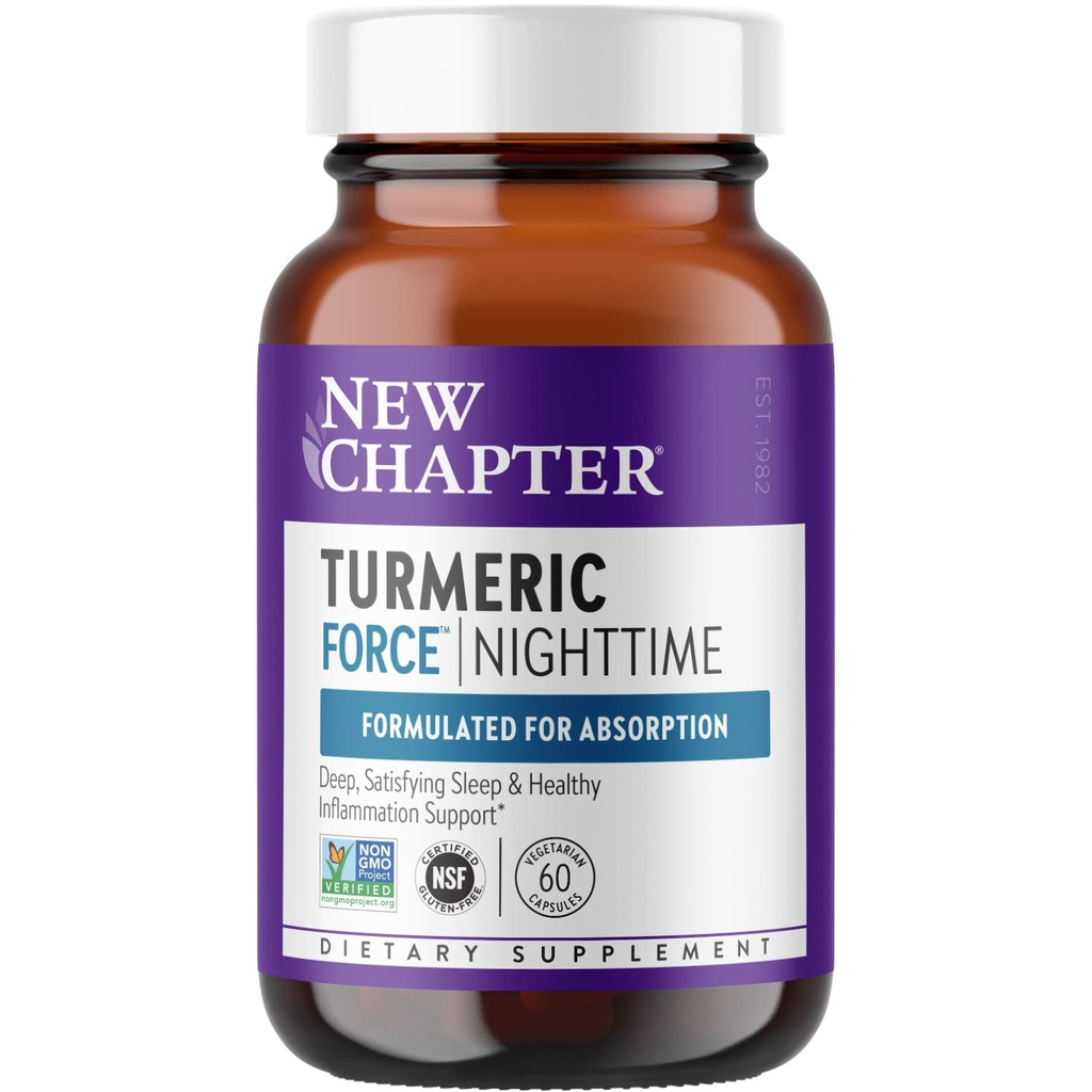 Bab Baru Turmeric Supplement + Sleep Aid - Turmerik Force Nighttime for Sleep Support dengan Valerian Root + Ginger + Ginger + NO Black Pepper Diperlukan + Non-GMO Ingreditions - 60 Vegetarian Capsule