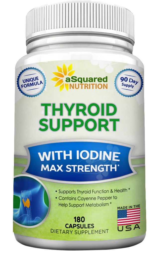 ASquared Nutrition Premium Thyroid Suplemen dukungan dengan Iodin (180 Kapsul)