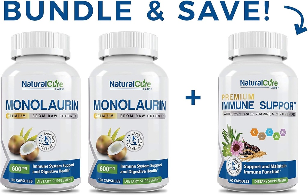 Natural Cure Labs Monolaurin 600mg 2 Pack + Imune Support