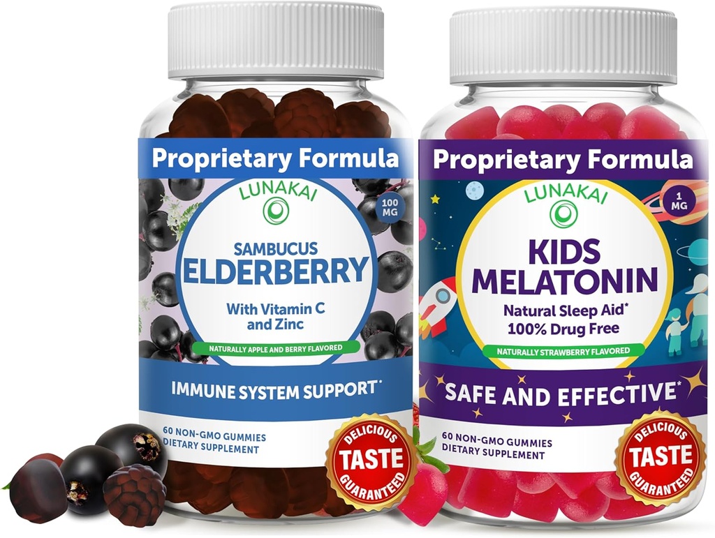 Lanakai Adult Elderberry dan Kids Melonatinin Gudle - Imune Dukungan dengan Zinc dan Vitamin C untuk Dewasa & Anak-anak - Bukan-GMO, Vegan, Gluten Free Natural Sleep Gummy
