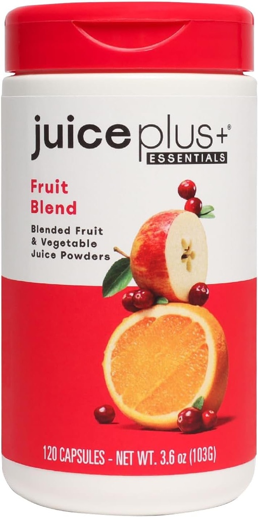JuicePlus + Fruit Blend: Plant-Based Whole Food Supplement with Apple, Peach, Cranberry, & More! - Vegan, Gluten- Free, Non-GMO, Kosher - Packed with Plant- Based Vitamin - 1 Botol (60 Pelayan)