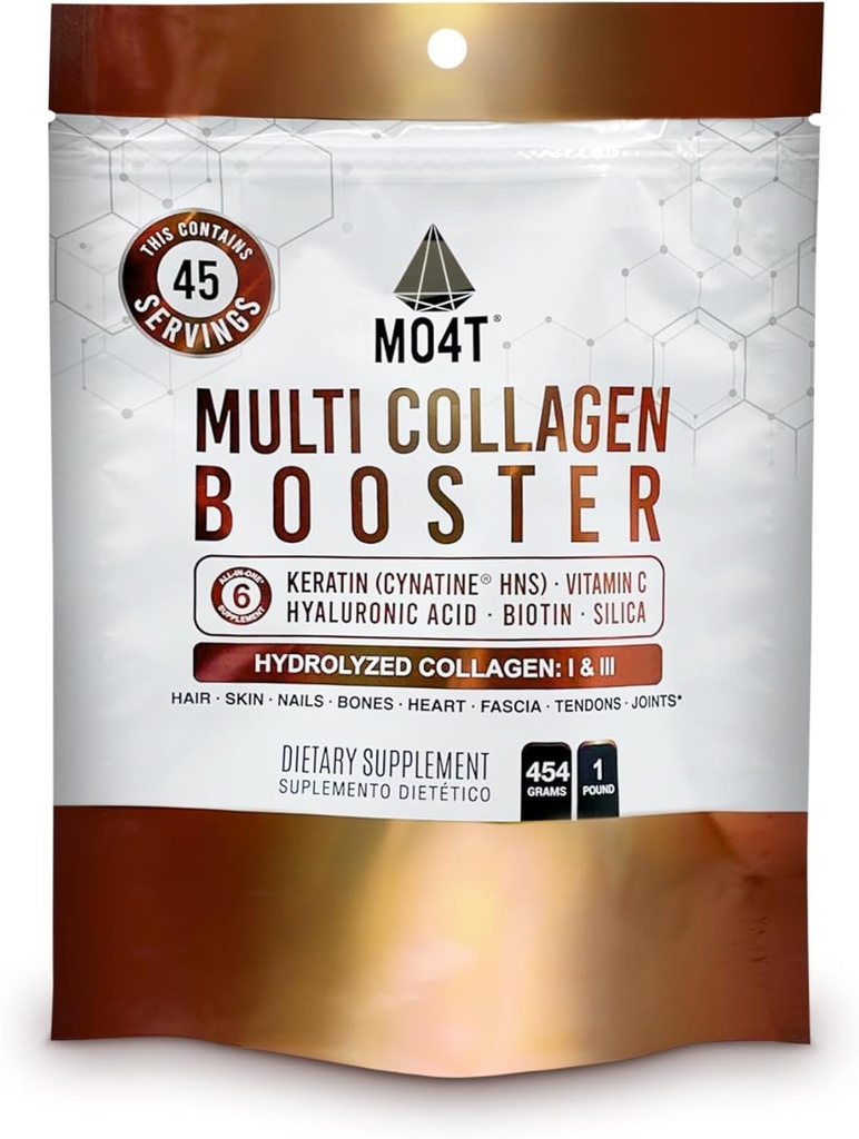 Powder Multi Collagen Booster - Extra Strength Collagen Suplement with Added Keratin, Biotin, Hyalanic Acid, Vitamin C & Silica - Extra Nutitients for Hair, Nails, & Skin-1 Pound