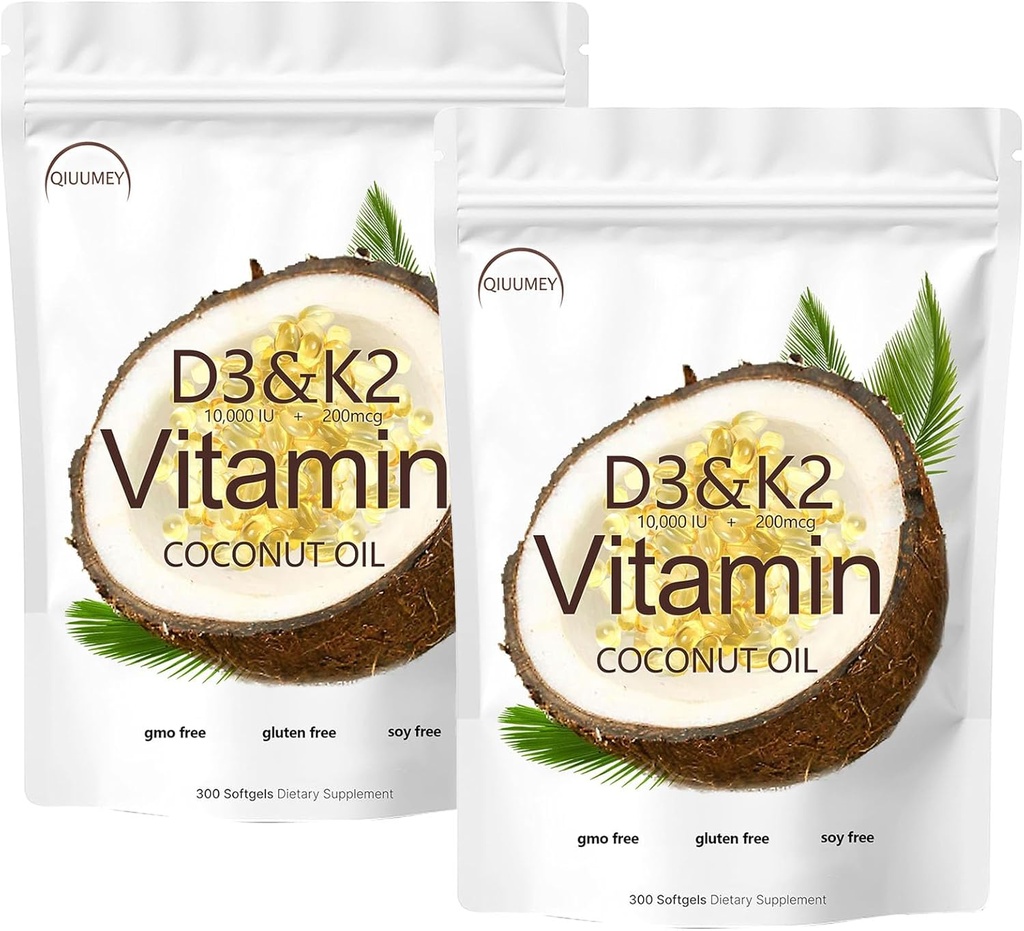 D3 + K2 Coconut Oil Soft Gels, Vitamin D3 100.000 iu plus K2 (MK-7) 200 mcg, Vitamin D3 K2 Suftgels, Replenish Vitamin D3 K2 Koconut Oil Softgels 300 Gels